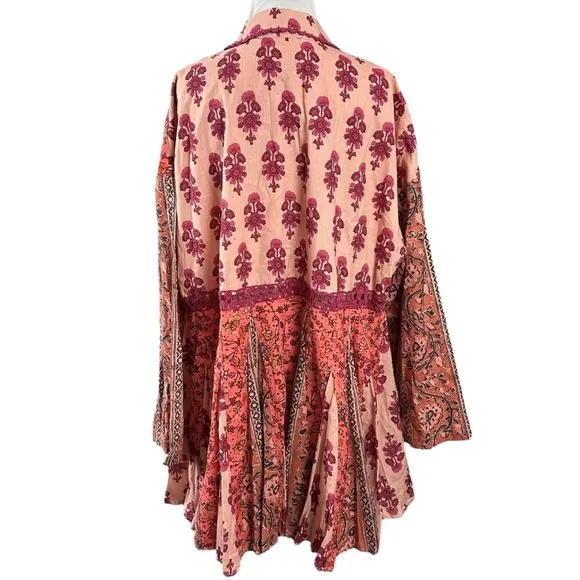 Free People Hazy Baby Printed Mini Dress in Pink Combo Medium Bohemian 70s Retro