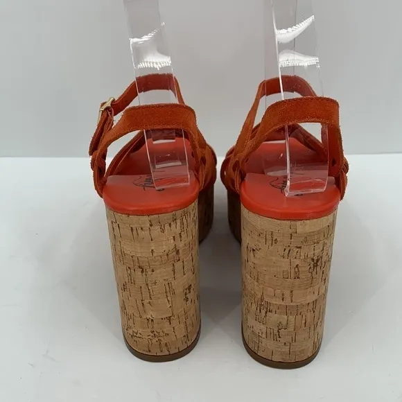 Free People Lisbon platform sandal chunky orange suede cork shoe boho new 40 10