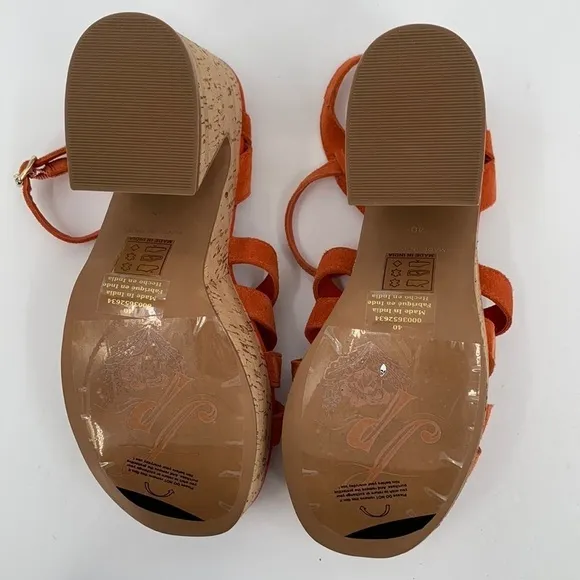 Free People Lisbon platform sandal chunky orange suede cork shoe boho new 40 10