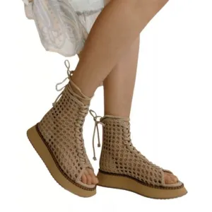 Free People Luca Lace Up Sandals Women's 6‎ Tan Woven Suede Boho Gladiator NIB