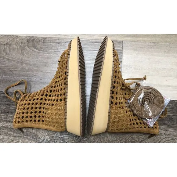 Free People Luca Lace Up Sandals Women's 6‎ Tan Woven Suede Boho Gladiator NIB