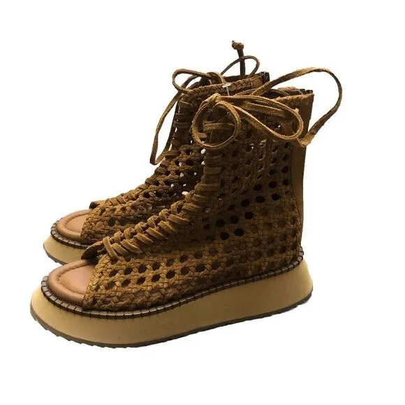 Free People Luca Lace Up Sandals Women's 6‎ Tan Woven Suede Boho Gladiator NIB