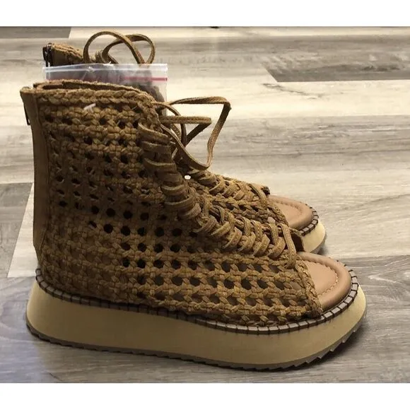 Free People Luca Lace Up Sandals Women's 6‎ Tan Woven Suede Boho Gladiator NIB