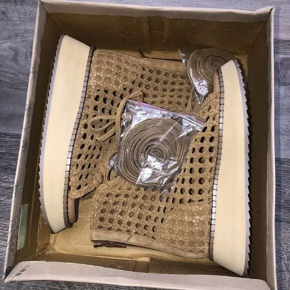 Free People Luca Lace Up Sandals Women's 6‎ Tan Woven Suede Boho Gladiator NIB