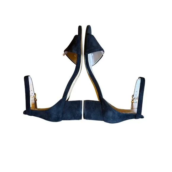 Free People Marigold Size 37 /6.5 Black Suede Block Heel Ankle Strap Boho Indie