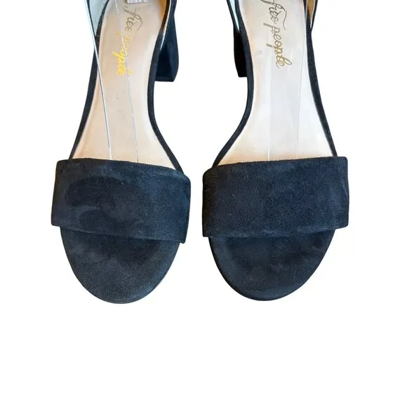 Free People Marigold Size 37 /6.5 Black Suede Block Heel Ankle Strap Boho Indie