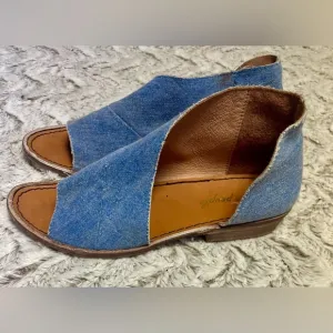 Free People Mont Blanc Boho Minimalist Sandals In Washed Denim Size 7.5