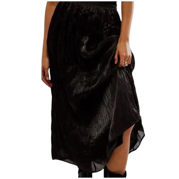 Free People New Vera City Black Pleated Maxi Ankle Skirt with Pockets 8 NWT