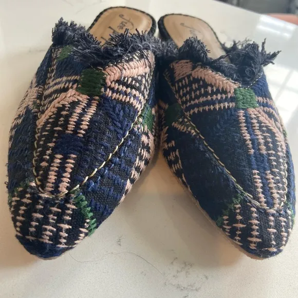 Free People Newport Tweed Plaid Women's Mules, NWOB, Size 37 / US 6.5 or 7