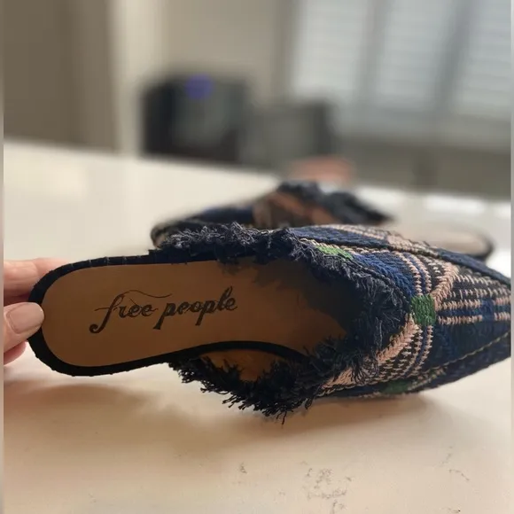 Free People Newport Tweed Plaid Women's Mules, NWOB, Size 37 / US 6.5 or 7