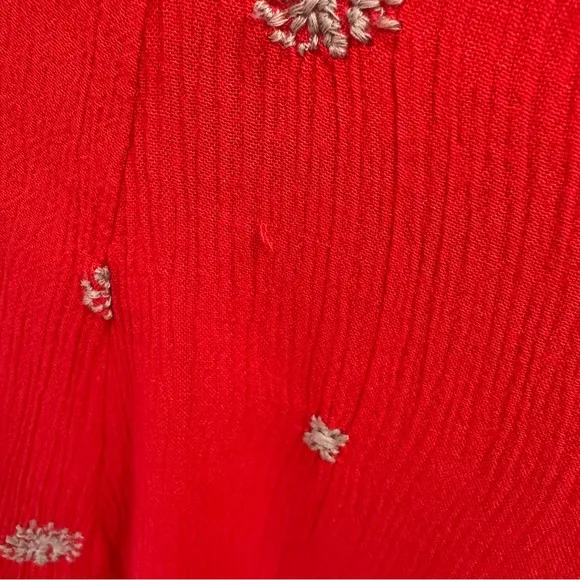 Free People Orange Coral Embroidered Boho Swing Floral Dress Pockets Extra Small