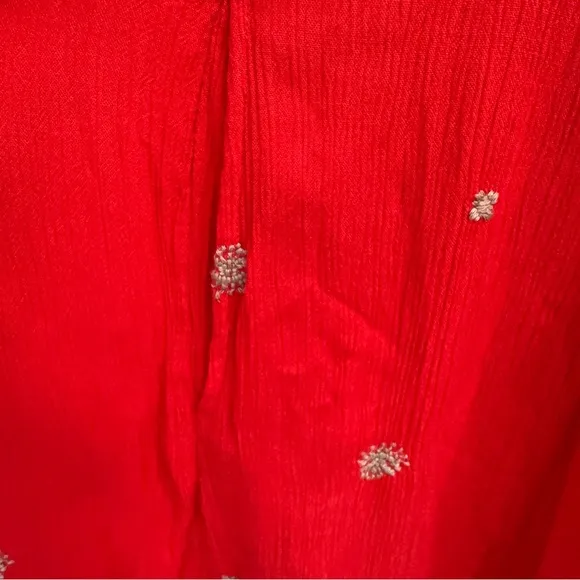 Free People Orange Coral Embroidered Boho Swing Floral Dress Pockets Extra Small