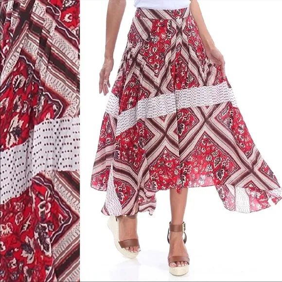 Free People Paradise Handkerchief Pimento Maxi Skirt.