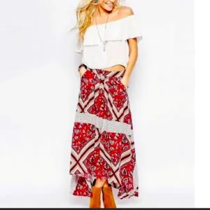 Free People Paradise Handkerchief Pimento Maxi Skirt.