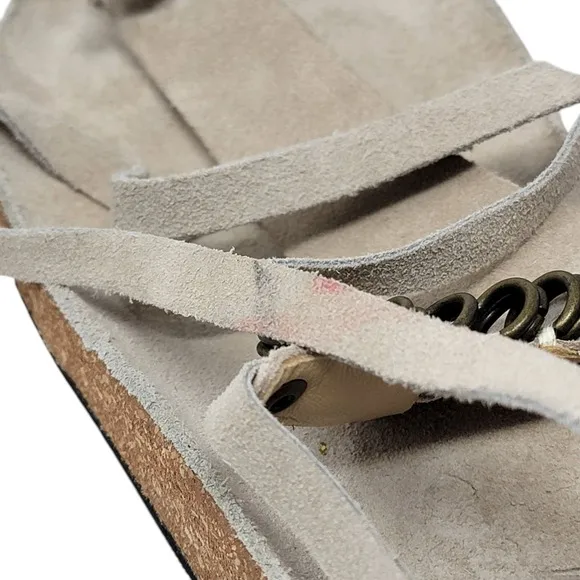 Free People Sandals 40 US 9.5 Collins Wrap Boho Suede Beige Cork Gladiator Tie