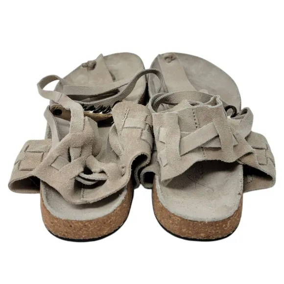 Free People Sandals 40 US 9.5 Collins Wrap Boho Suede Beige Cork Gladiator Tie