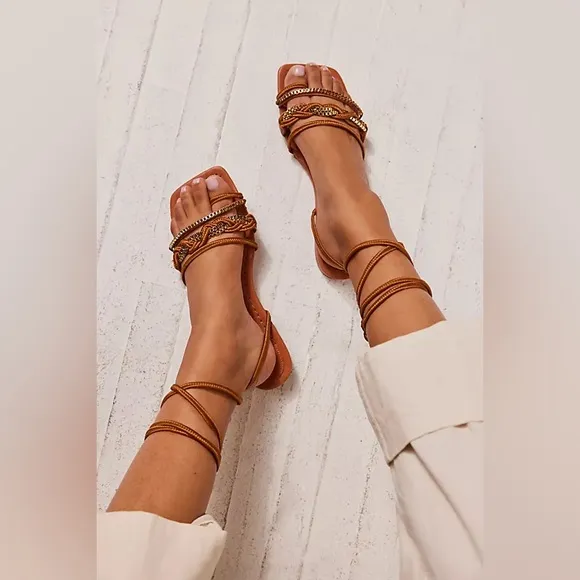 FREE PEOPLE Schutz GOLDEN HOUR Gladiator Wrap Chain Link Sandals