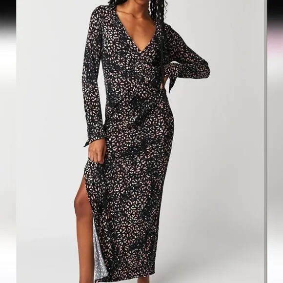 Free People Shayla Wrap Midi Dress Medium