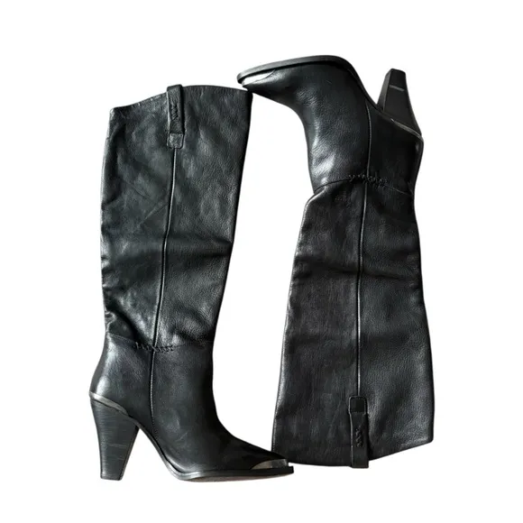 Free People Stevie Tall Boots Black Leather Size 37 NIB Knee High Riding Boot