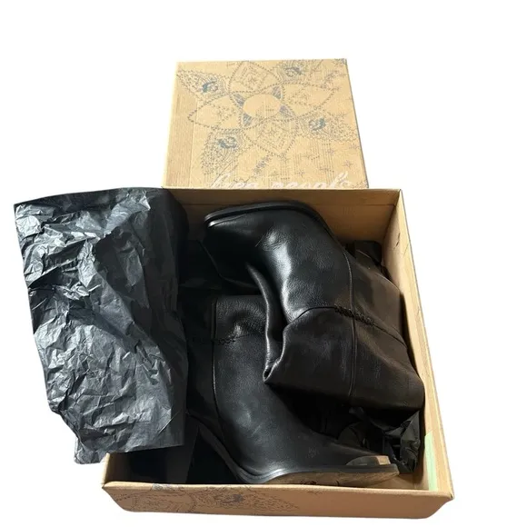 Free People Stevie Tall Boots Black Leather Size 37 NIB Knee High Riding Boot