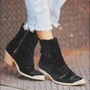 Free People Vero Cuoio Barbary black velvet distressed western boots booties