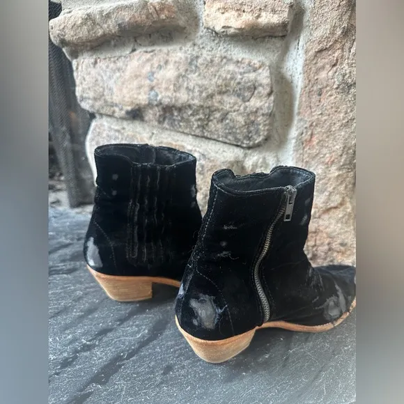 Free People Vero Cuoio Barbary black velvet distressed western boots booties