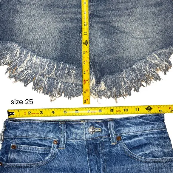 Free People We The Free Bailey Blue Denim Mini Skirt Sz 26 Frayed Hem
