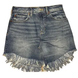 Free People We The Free Bailey Blue Denim Mini Skirt Sz 26 Frayed Hem