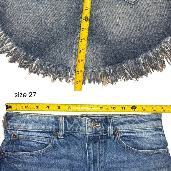 Free People We The Free Bailey Blue Denim Mini Skirt Sz 26 Frayed Hem