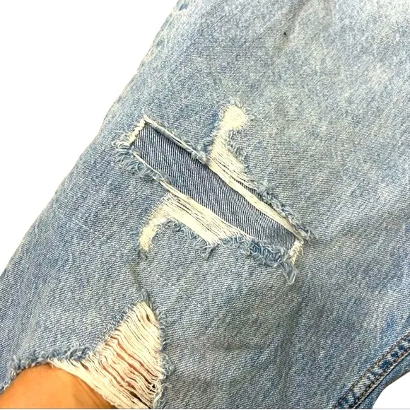 Free People “We The Free” Curvy bdg 25 Patchwork Straight Leg Jeans Sz 35