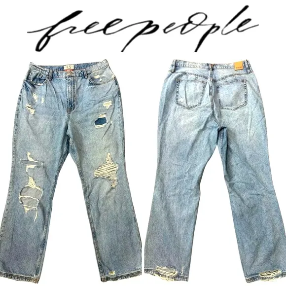 Free People “We The Free” Curvy bdg 25 Patchwork Straight Leg Jeans Sz 35