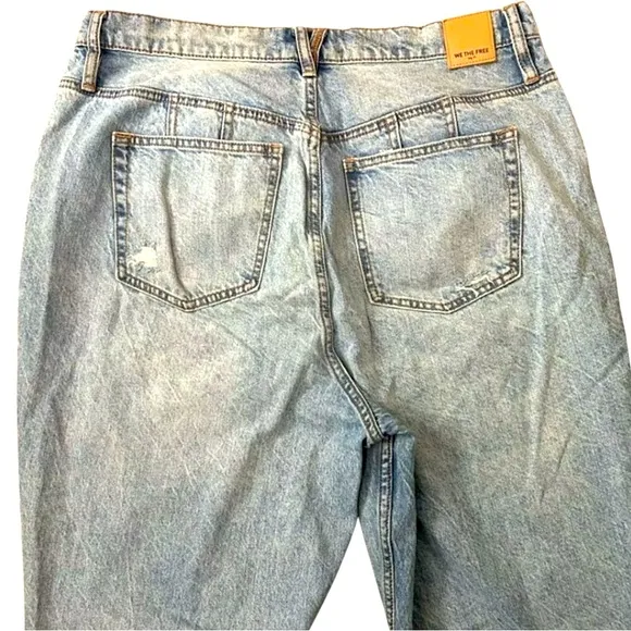 Free People “We The Free” Curvy bdg 25 Patchwork Straight Leg Jeans Sz 35