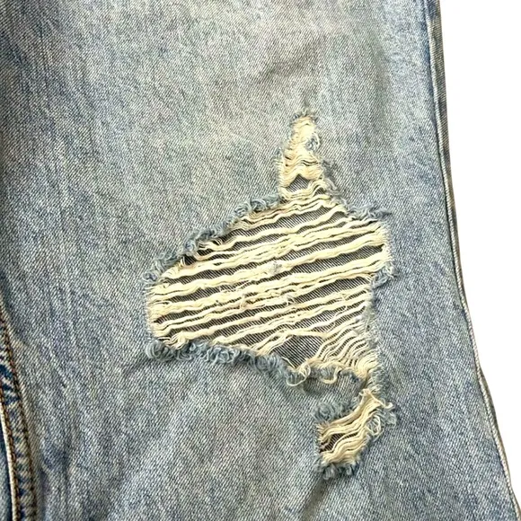 Free People “We The Free” Curvy bdg 25 Patchwork Straight Leg Jeans Sz 35