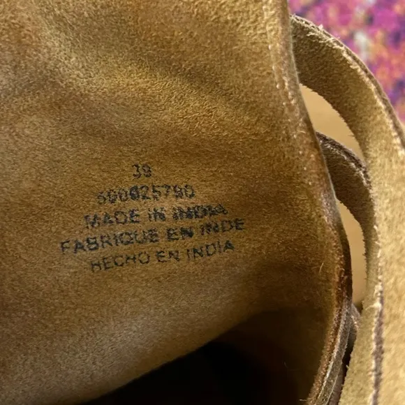 Free People | Women's camel colored leather Byron Strappy Stack Heel Mules, sz 9