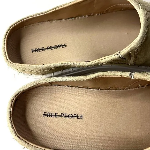 Free People Juno Slip On Sport Sneakers Cafe Tan Suede and White Size NIB