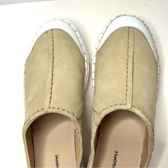 Free People Juno Slip On Sport Sneakers Cafe Tan Suede and White Size NIB