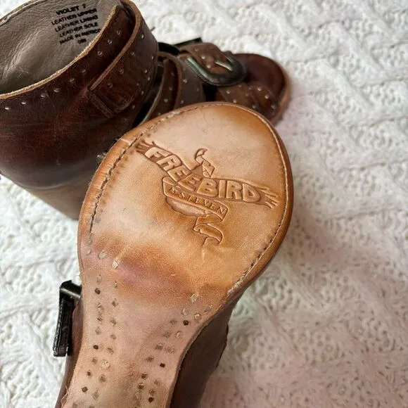 Freebird By Steven Western Boho Heeled Sandal‎ Triple Buckle Leather Sz 7 NWOT