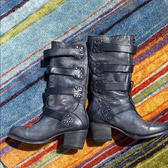 FREEBIRD! Stylish Black Leather Buckle Boots