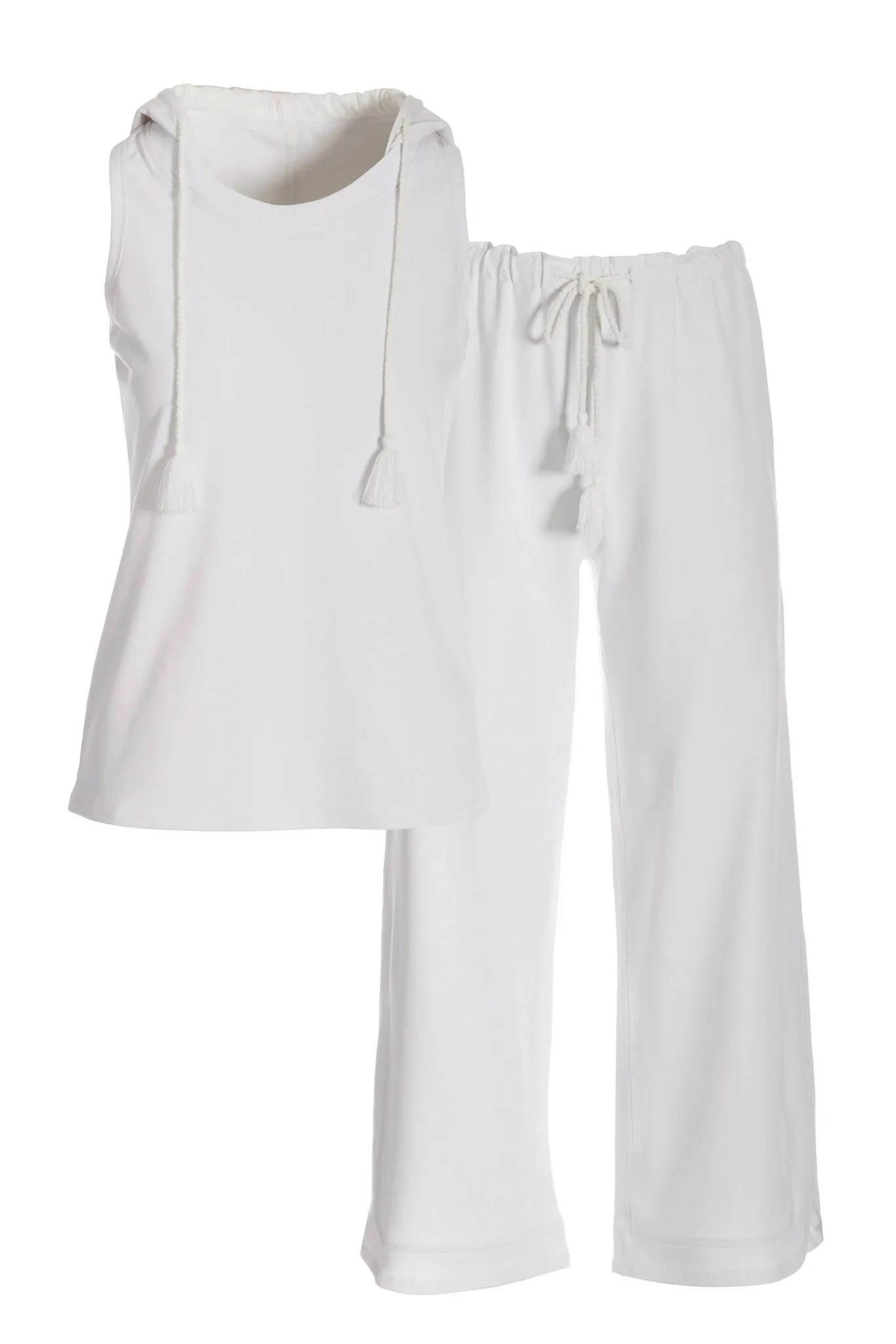 French Terry Sleeveless Cropped Pant Set White
