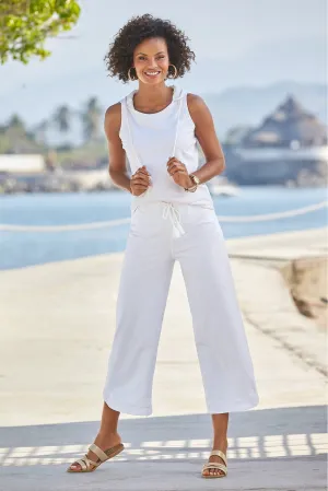 French Terry Sleeveless Cropped Pant Set White