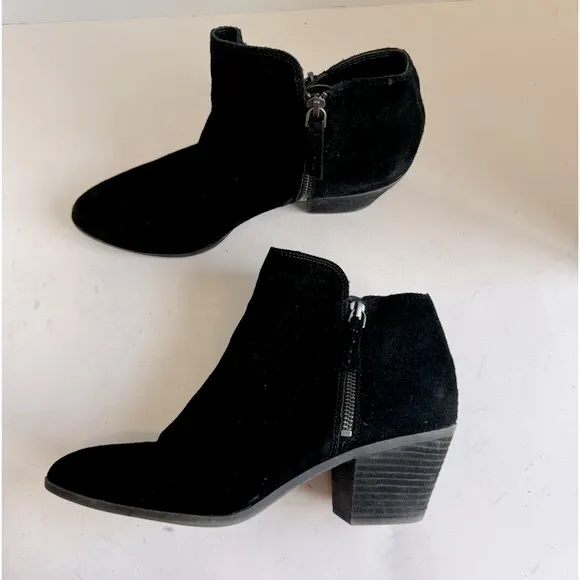 Frye &quot;Judy&quot; Black Suede Double Zip Block Heel Ankle Booties Womens Shoes Size 10
