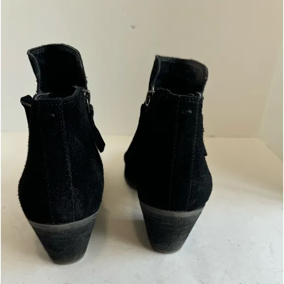 Frye &quot;Judy&quot; Black Suede Double Zip Block Heel Ankle Booties Womens Shoes Size 10