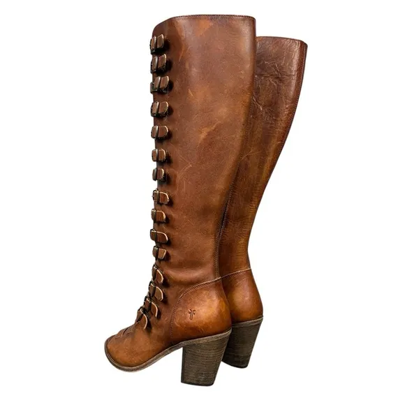 Frye Boots Womens 9 Western Leather Izzy Gladiator Tall Brown Sandals
