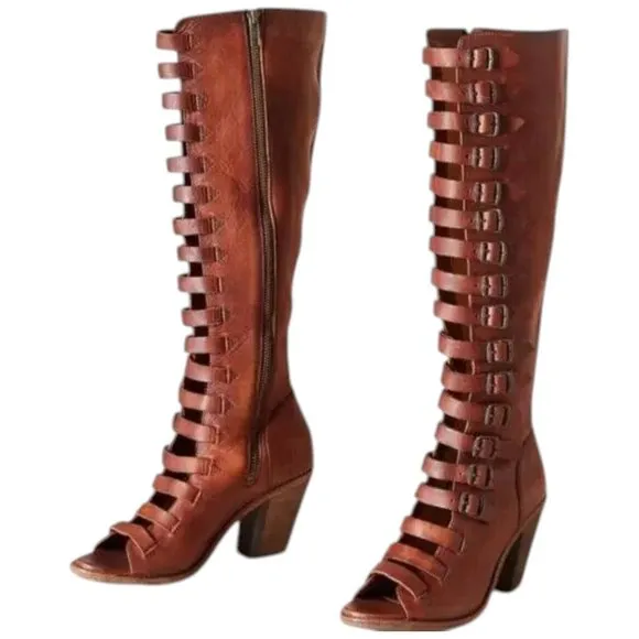 Frye Boots Womens 9 Western Leather Izzy Gladiator Tall Brown Sandals