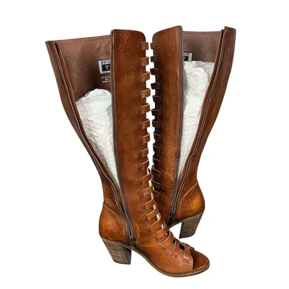 Frye Boots Womens 9 Western Leather Izzy Gladiator Tall Brown Sandals