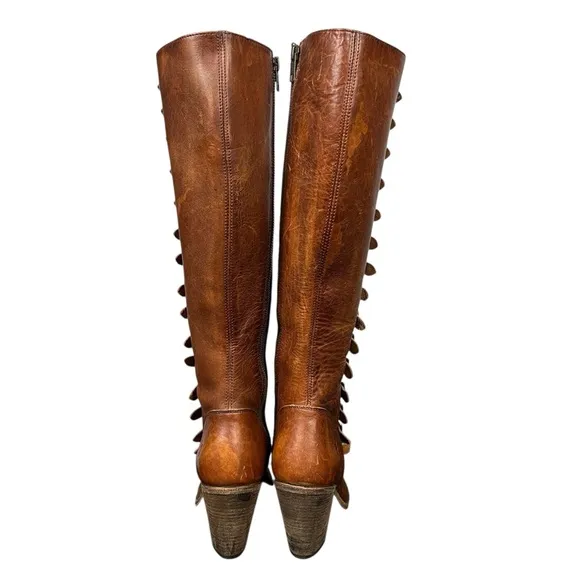 Frye Boots Womens 9 Western Leather Izzy Gladiator Tall Brown Sandals