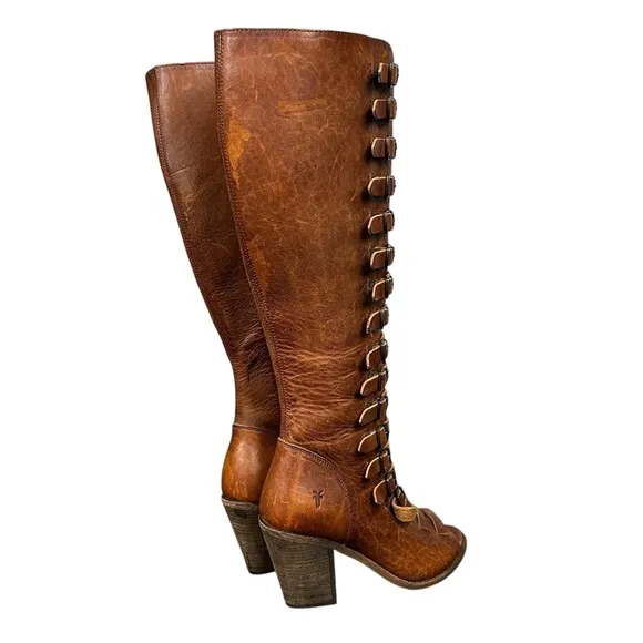 Frye Boots Womens 9 Western Leather Izzy Gladiator Tall Brown Sandals
