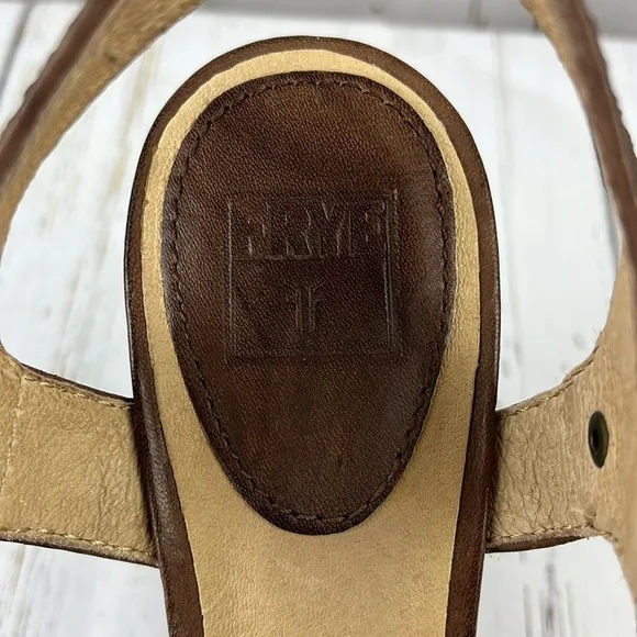 Frye Corinna Campus Brown Leather Wedge Sandals Womens Size 8.5 Boho Open Toe