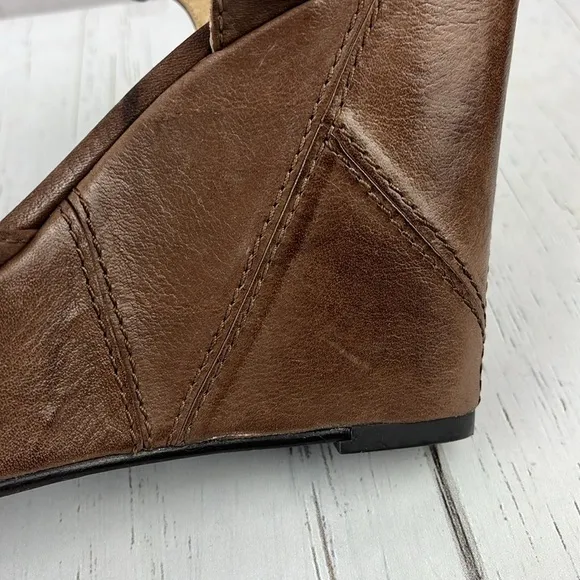 Frye Corinna Campus Brown Leather Wedge Sandals Womens Size 8.5 Boho Open Toe