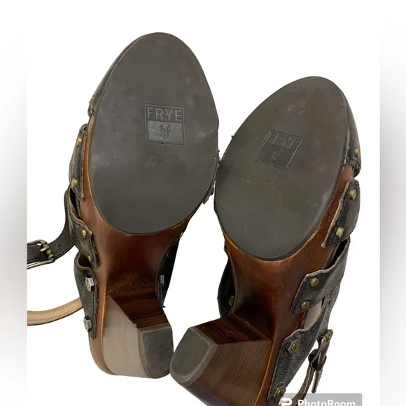 FRYE Flora Stitch Stacked High Heel Slingback Sandals Clogs 11M Dark Brown